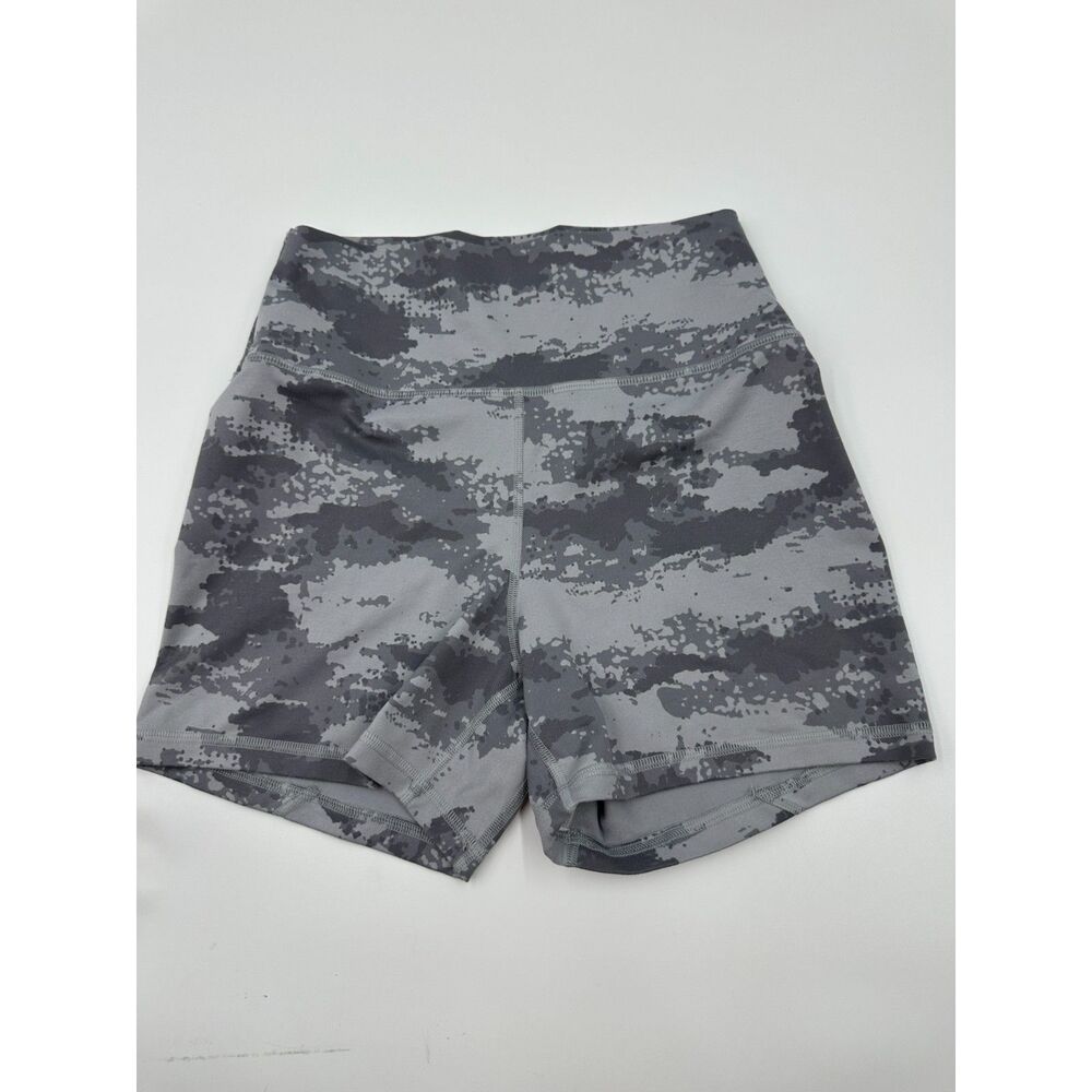 FLEO High Waisted Gym Shorts Spandez Size Large Athletic Workout Cool Grey Camo